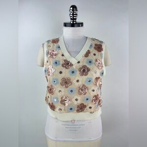 💚 3135. Floral Sequins Sweater Knit Vest